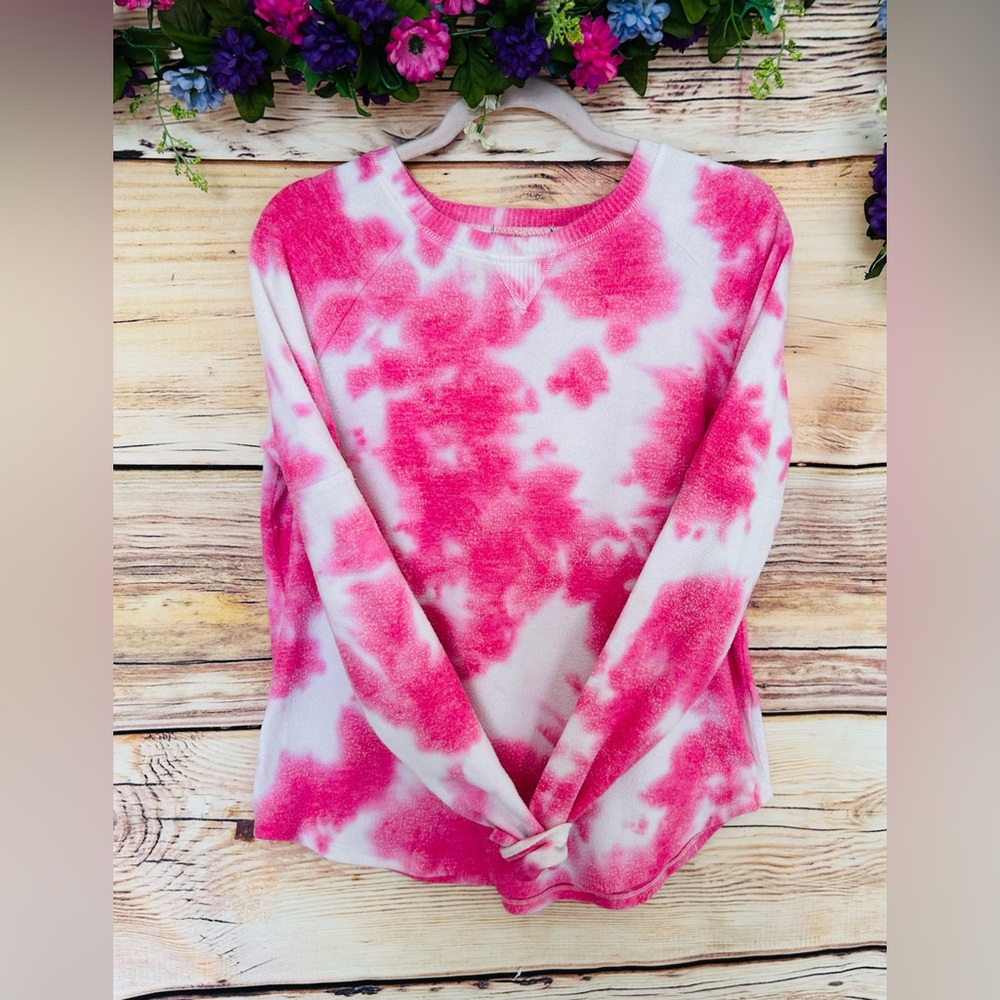 Theo & Spence Women’s Pink Tie Dye Brushed Long Sleeve Crew Neck Top Size S